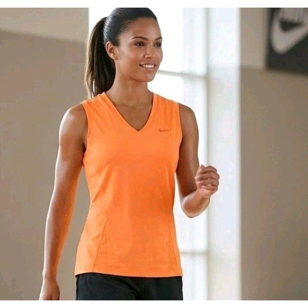 Nike Golf Dri-Fit Womens XL Orange Stretch V-Neck Swoosh Logo Tank Top